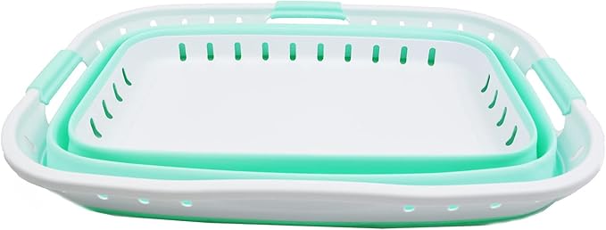 SAMMART 44L (11.62 gallon) Collapsible Plastic Laundry Basket - Foldable Pop Up Storage Container/Organizer - Portable Hamper - Space Saving (1, White/Light Green)