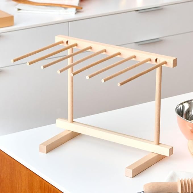 Pasta Drying Rack - Collapsible Spaghetti Holder with 8 Bars for Homemade Fresh Pasta - Wood Drying Rack for Spaghetti, Linguine, Fettucine, or Pappardelle - Kitchen Accessories by Classic Cuisine