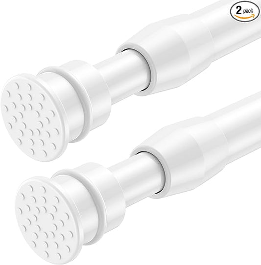 AIZESI 2 Pack Tension Curtain Rods for Windows 27 to 38 inch, Adjustable Expandable Pressure Spring Curtain Rods No Drilling, White Tension Rods for Bedroom Closet Door
