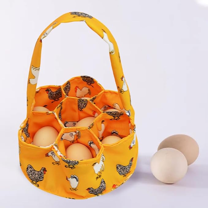 Egg Collecting Basket, Canvas Egg Holder Eggs Gathering Bags with 7 Pouches, Chicken Farmhouse Housewife Hen Duck Goose Garden Transporting Storage (Orange)