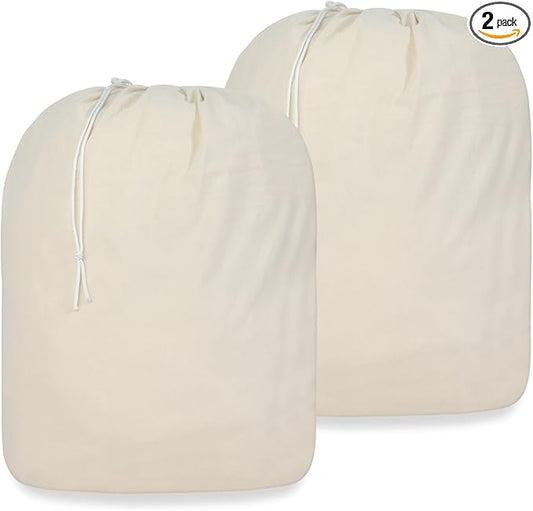 PurpleEssences Laundry Bag Durable Clothes Drawstring Bag Machine Washable Travel Laundry Organizer for Dorm, College, Hamper - Set of 2, 28 x 32 Inch, Laundry Liner Bag - Natural