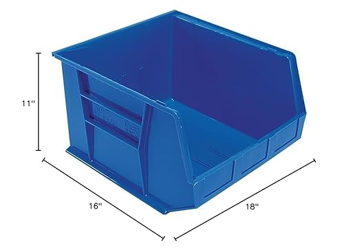 QUANTUM STORAGE SYSTEMS K-QUS270BL-1 Stack and Hang Plastic Bin Storage Container, 18 inch x 16 inch x 11 inch, Blue