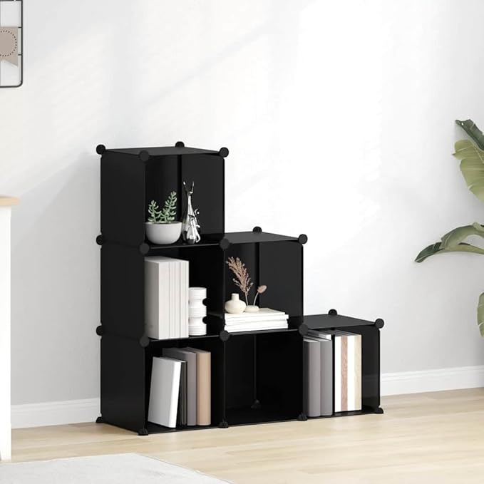 vidaXL 6-Cube Storage Organizer - Black - Waterproof PP Plastic - Space-Efficient, User-Friendly Design - For Home, Office, Dormitory