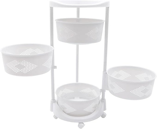4 Tier Rotating Kitchen Storage Basket Rack Storage Shelf Cart Fruit Vegetable Organizer with Casters Rolling Multi-Layer Round Bin Storage Space Saver for Home Household Grocery
