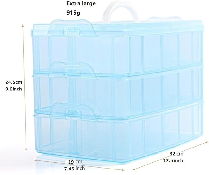 Kamay's 3-Tier Transparent Stackable Adjustable Compartment Slot Plastic Craft Storage Box Organizer Snap-Lock Tray Container 3 Sizes 4 Candy Colors Available (Extre Large 30 Compartment, Orange)