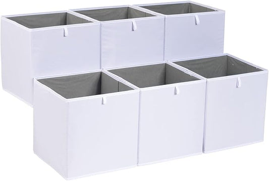 Amazon Basics Collapsible Cube Storage Organizer Bins, Closet Organizer Baskets for Shelves, Space-Saving, White, 13" x 15" x 13", 6-Pack