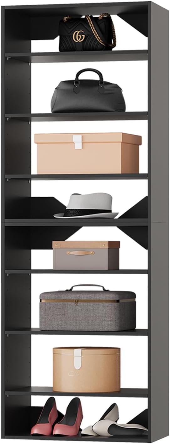 ROOMTEC Modular Closet System, 31.5" Shelf Closet Tower Wall-Mounted Closet Organizer, Wooden Tower for Walk-In Closets, Wardrobe Storage Kit, Black
