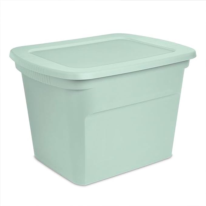 Sterilite 16 Pack Tote, Plastic Stackable Storage Bin Container with Lid, 18 Gallon, Mindful Mint