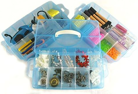 Kamay's 3-Tier Transparent Stackable Adjustable Compartment Slot Plastic Craft Storage Box Organizer Snap-Lock Tray Container 3 Sizes 4 Candy Colors Available (Large 30 Compartment, Orange)
