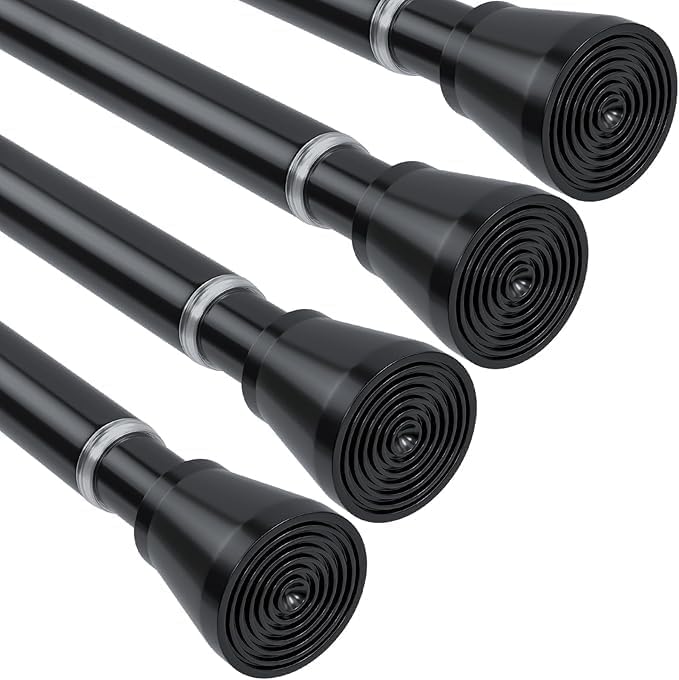 MEXAU 4Pack Black Tension Curtain Rod for Windows 29 to 64 inch, Never Rust adjustable curtain rod tension curtain rods no drilling，7/8 Inch spring loaded curtain rods for Doorway Closet Door