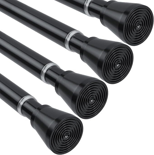 MEXAU 4Pack Black Tension Curtain Rod for Windows 29 to 64 inch, Never Rust adjustable curtain rod tension curtain rods no drilling，7/8 Inch spring loaded curtain rods for Doorway Closet Door