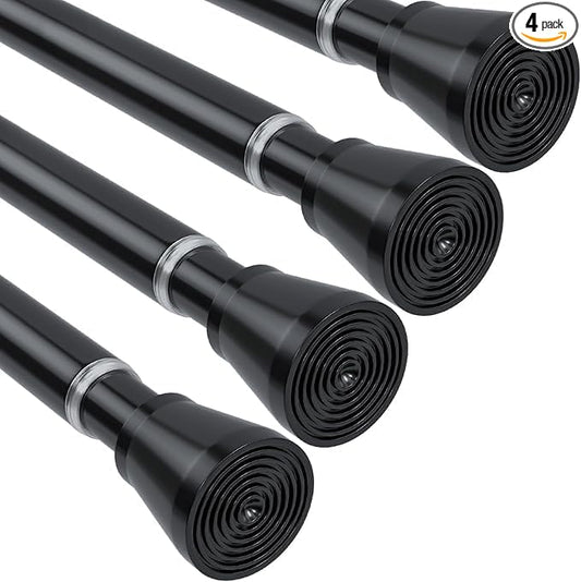 MEXAU 4pcs Tension Curtain Rod for Windows 27 to 50 Inch，Spring Tension Rods Black Curtain Rods Adjustable Spring Rod Extendable Tension Rod for Kitchen, Bathroom, Window, Bookshelf