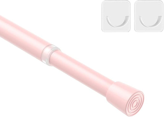 MEXAU 1Pcs Spring Tension Curtain Rod 26-39 inch Spring Tension Rods Pink Tension Rods Adjustable Spring Rod Extendable Tension Rod For Kitchen, Bathroom, Window