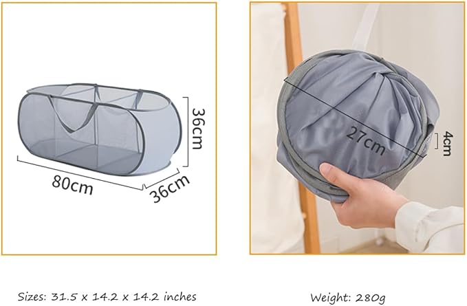 Mesh Laundry Hamper Basket, Sturdy 3 Compartments Laundry Basket, Foldable Pop up Laundry Hamper with Side Pocket for Laundry Room, Bathroom, Kids Room, College Dorm or Travel, Navy