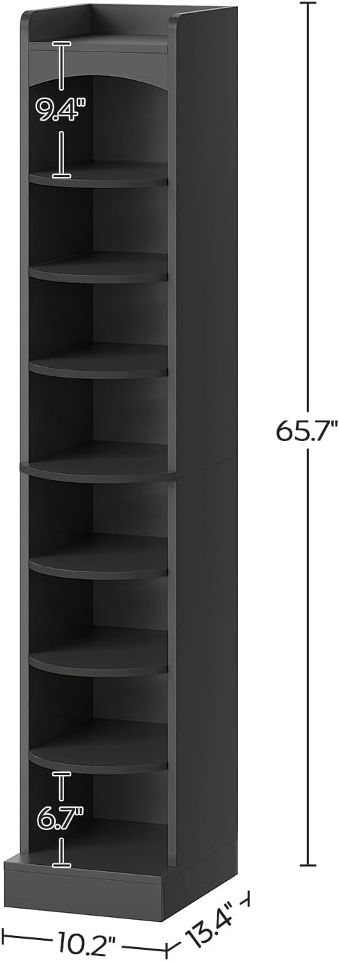 YATINEY 9-Tier Tall Shoe Rack, Wooden Shoe Storage Organizer, Narrow Shoe Cabinet with Removable Shelves for Small Spaces, Holds 9 Pairs of Shoes, for Entrance, Hallway, Black SS02BK
