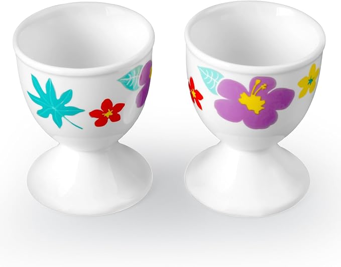 Cinf Ceramic Egg Cups Easter Gift Set of 2 Porcelain Holder Breakfast Boiled Cooking Easy to Clean Childhood Memories Kitchen(Hawaii Flower)