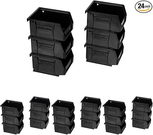 Akro-Mils 30210 AkroBins Plastic Storage Bins, Space-Saving Stackable Bins for Garage, Pantry, Craft Organization, 5" x 4" x 3", Black, (Pack of 24)