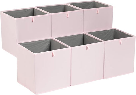 Amazon Basics Collapsible Cube Organizer Bins, Closet Storage Organizer Baskets for Shelves, Space-Saving, 13" x 15" x 13", Peony Pink, Pack of 6