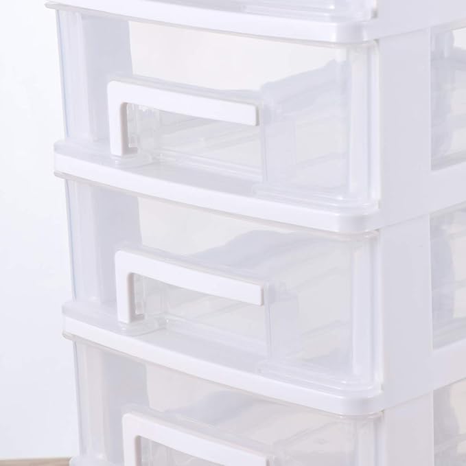 SAFIGLE Storage Drawer Organizer, 5 Drawer Plastic Storage Bins with Transparent Drawers, Vertical Design for Crafts, Stationary, Hardware, White, Polypropylene