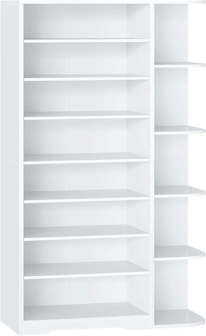 YATINEY Tall Shoe Rack, Multifunctional Shoe Cabinet with Open Storage, Entryway Shoe Organizer for Closet, 9-Tier Wooden Shoe Storage Closet with Adjustable Shelves, White SC22WT