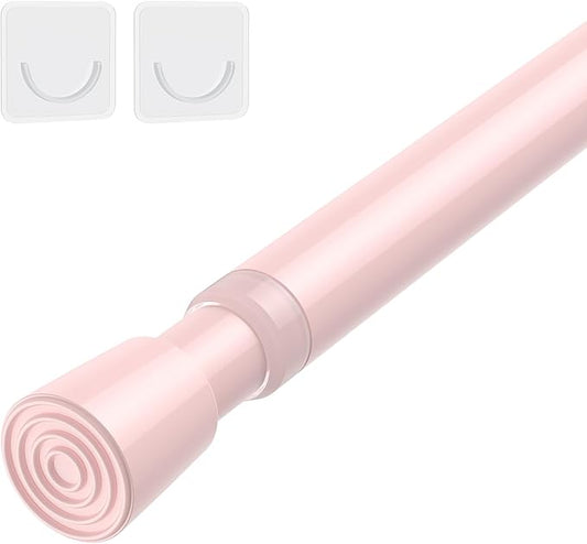 AIZESI Spring Tension Rods Adjustable Tension Curtain Rod Small Tension Rod No Drilling Expandable Spring Loaded Curtain Tension Rod（Pink,26" to 39"-1Pcs)