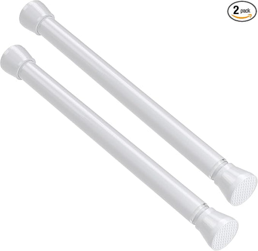 2 Pack Tension Rods 16 to 26 Inch Spring Adjustable Curtain Rods No Drilling White Tension Rods Expandable Pressure Spring Tension Rod for Closet, Doorway