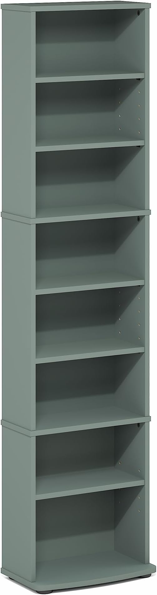 Furinno Jaya DVD Shelf, 8-Tier Tall Narrow CD Rack, Media Shelf with Adjustable Shelves, DVD Storage Cabinets for CD Blueray Game Disc, Easy Assembly, for Living Room, Home Office, Sage Green