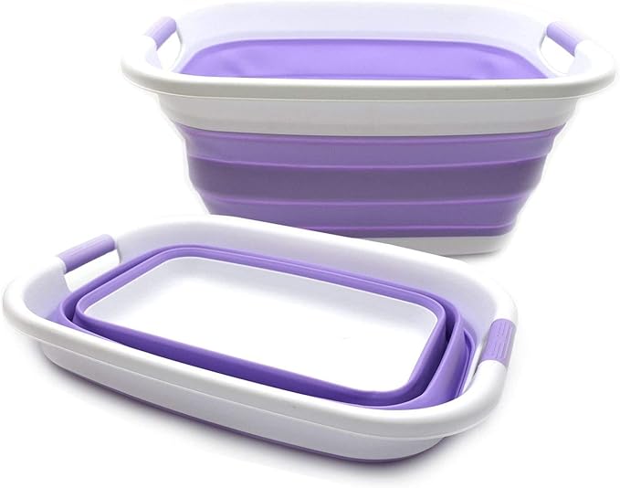 SAMMART 31L (8.1 gallon) Collapsible Plastic Laundry Basket-Pop Up Storage Container -Portable Washing Tub - Space Saving Hamper/Basket, Water capacity:23L (6 gallon) (2, Lt. Purple)