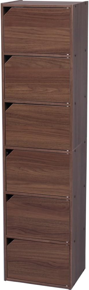 Iris Ohyama MDB-6D Color Box, Storage Box, Bookshelf, 6 Tiers, with Door, Width 14.4 x Depth 11.4 x Height 57.6 inches (36.6 x 29 x 144.6 cm), Walnut Brown, Module Box