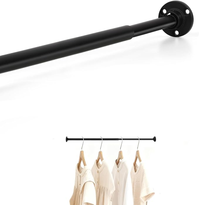 TYRON Mini Thin Skinny Smallest Closet Rod for Hanging Clothes, 1/2" Diameter,12 to 18 In. Adjustable Slim Closet Rod, Metal Closet Bar Hanging Rod for Baby Kids Closet, Small Space (Black,1 Pcs)