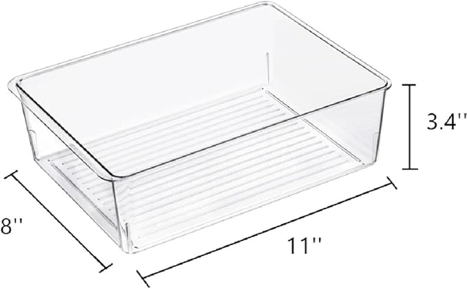 Slideep Kitchen Freezer Food Storage Bin, Plastic Refrigerator Organizer Fridge Storage Containers for Fruit, Yogurt, Snacks, Pasta 11'' -4 Pack