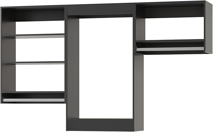 ROOMTEC Modular Closet System, 96" Closet Organizer with Hanging Rods, Wall-Mounted Wooden Tower for Walk-In Closets, Wardrobe Storage Kit, Black
