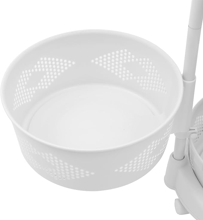 Fruit Basket for Kitchen, 4 Tier Circular Rotating Basket Large Storage Rack with Wheels, Standing Shelf Storage, Multi-Layer Storage Shelves with Top Lid for Living Room, Office, White (4-Tier)