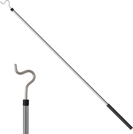 Clothes Hook Pole, Clothes Hanger Reaching Hook for Hanging Clothes Light and Plants Extendable from 35" to 50" Made of Stainless Steel Tube with Sponge Handle (50inch)