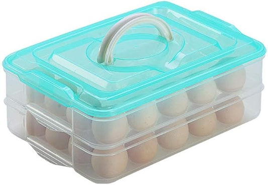 Deviled Egg Tray with Lid, 2-Layer, Food Storage Container with Handle, Egg Holder for Refrigerator, large, 40 eggs (Green)