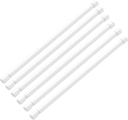 AIZESI Spring Tension Rods Adjustable Tension Curtain Rod Small Tension Rod No Drilling Expandable Spring Loaded Curtain Tension Rod（White,18" to 28"-6Pcs)