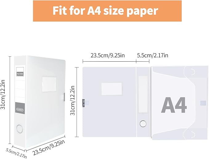 HUA JIE A4 Storage File Boxes Plastic Archives Cases with Lid, File Folder Organizer Document Filing Box for office,31×5.5×23.5 cm, Transparent(Pack of 6)