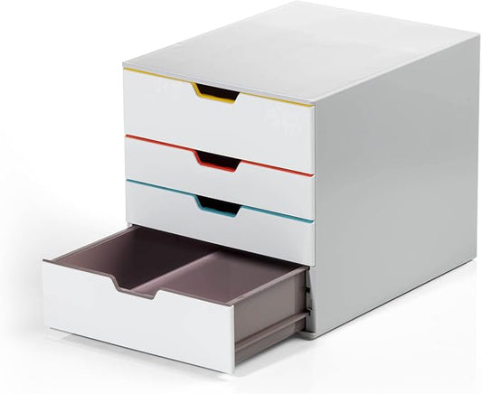 Durable VARICOLOR 4 Drawer Unit - White Desktop Drawer Set with 4 Color Coded Draws - Letter Size Files - Perfect for Storing Documents and Paper Work