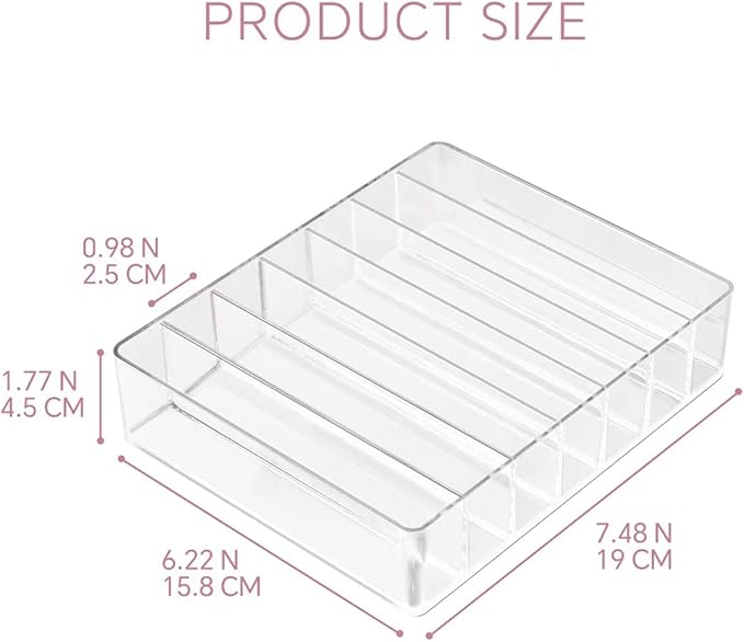 WECHENG Makeup Organizer for Eyeshadow Palette and Lipstick Organizer, 7 Section Divided Makeup Palette Organizer for Vanity Drawer Countertop Modern Cosmetics Storage(7.48" x 6.22" x 1.77")