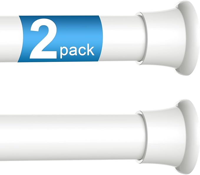 2pack Tension Curtain Rod 32 to 76 Inch, White Spring Tension Curtain Rod Adjustable Expandable Curtain Rod No Drilling, Spring Loaded Curtain Rods for Windows, Bedroom, Doorway Door, Closet