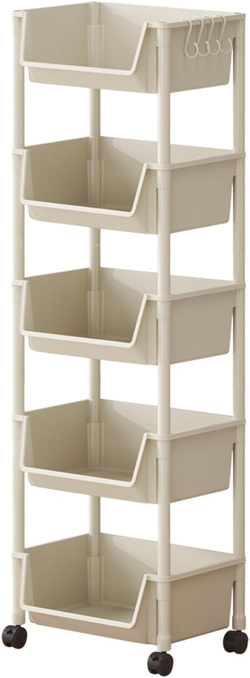 5-Tier Rolling Storage Rack with Wheels Shelves Shelf Storage Plastic Storages Shelving Shelf Rack Kitchen Storages Rack for Living Room Office Bathroom Garage Storage Shelves forfor Women