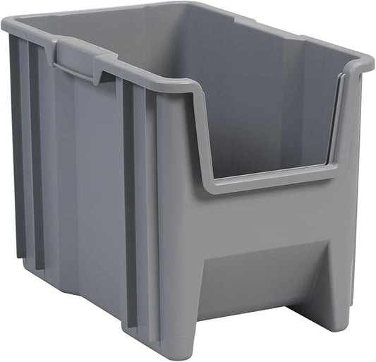 Akro-Mils 13014 Stak-N-Store Heavy Duty Stackable Open Front Plastic Storage Container Bin, (17-1/2-Inch x 11-Inch x 12-1/2-Inch), Gray, (4-Pack)