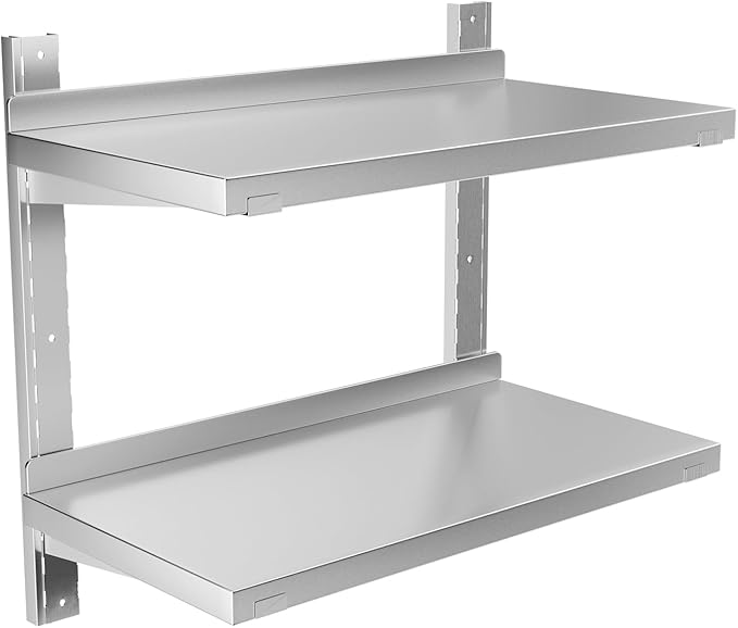 Stainless Steel Shelf, 23.6" x 12.6" Commercial Floating Wall Shelf with Brackets, 110Lb Capacity, Adjustable Double-Layer Metal Heavy Duty Storage Rack for Restaurant, Kitchen, Home, Bathroom