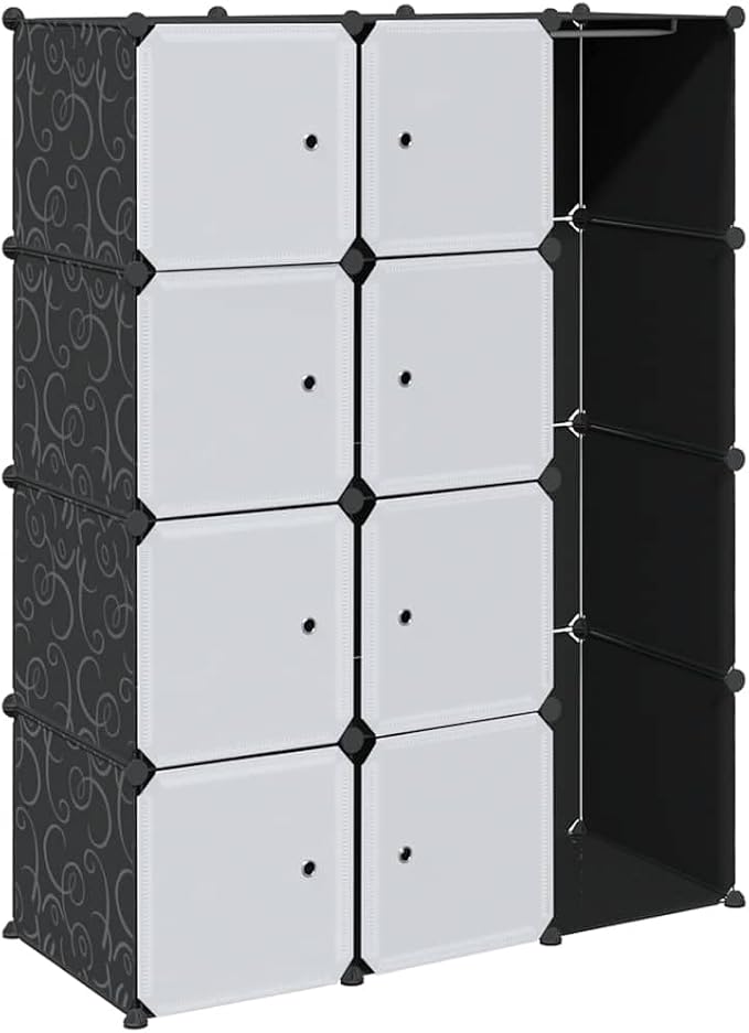 Modular Cabinet Black and White Plastic and Chromed Steel with Nine Compartments for Flexible Storage and Modern Home Organization