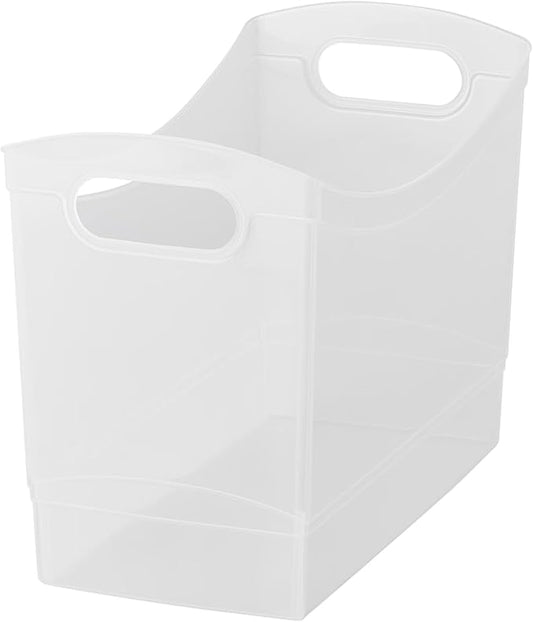 Plastic Utility Storage Bin 12 Qt Narrow Rectangle with Carrying Handles, Clear