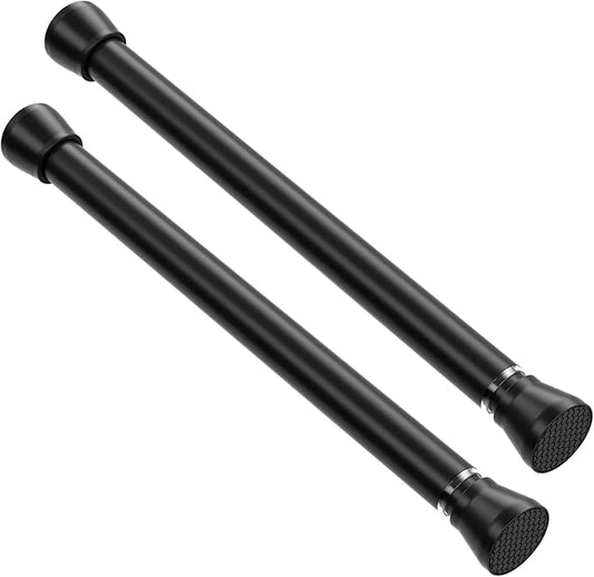 Black Tension Rod 16 to 26 Inch 2 Pack Small Tension Rod Adjustable Curtain Rod Spring Rod No Drilling Expandable Pressure Curtain Rods for Bathroom,Doorway,Door