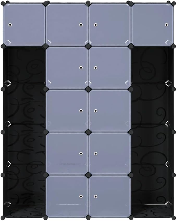Modular Storage Cabinet Black and White Plastic Large 14 Compartments for Clothes Shoes and General Items with Durable Synthetic Plastic and Chrome Steel Construction