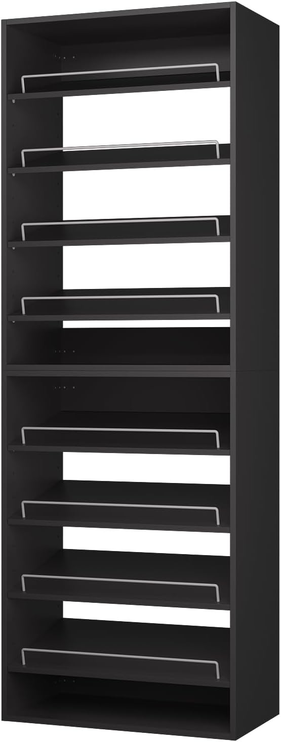 ROOMTEC Modular Closet System, 25.5" Shoe Shelf Closet Tower Wall-Mounted Closet Organizer, Wooden Tower for Walk-In Closets, Wardrobe Storage Kit, Black