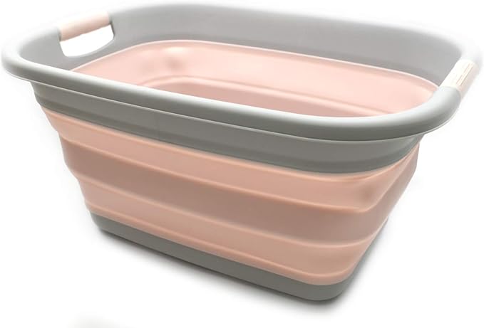 SAMMART 31L (8.1 gallon) Collapsible Plastic Laundry Basket - Foldable Pop Up Storage Container-Portable Washing Tub-Space Saving Hamper/Basket, Water capacity: 23L (6 gallon) (1, Pink)
