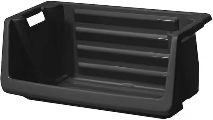 55 Gallon Stackable Storage Bin, Black, Heavy Duty, Space Saving, Multipurpose